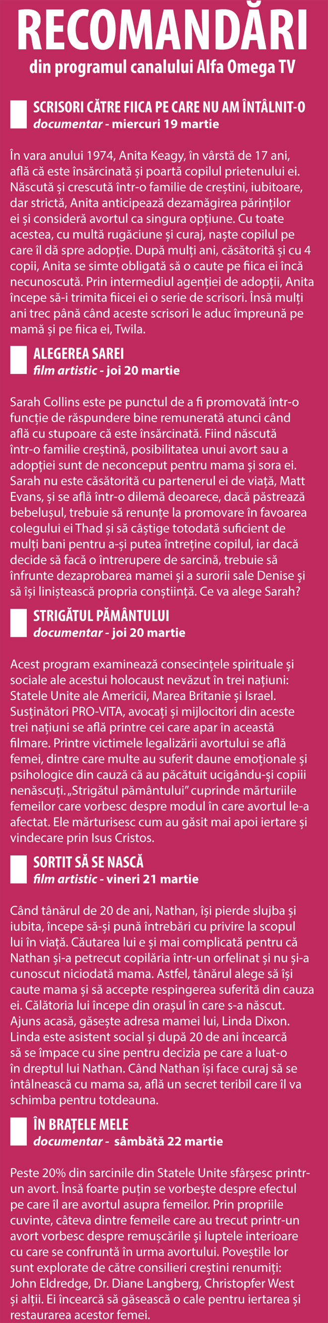 saptamana pro-viata 2014 recomandariTV 660